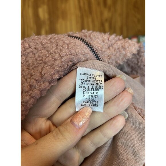 Umgee Dusty Pink Sherpa Full Zip Vest Turtleneck Sz L Pockets Teddy Bear Jacket - Picture 8 of 9